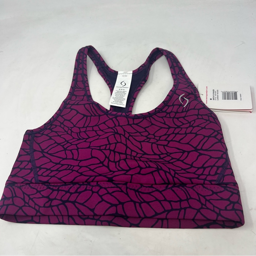 Moving Comfort Switch It Up Racer Sports Bra M Currant Woven NWT Reversible